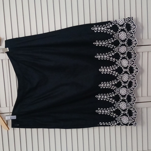 Laura Petites Navy Blue Cotton Embroidered Skirt, Size 14 - Picture 5 of 8
